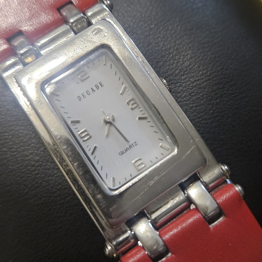 Decade Silver and Red Quartz Watch